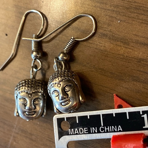 Sterling Silver Buddha Head Dangle 3D Earrings NEW - Picture 4 of 11